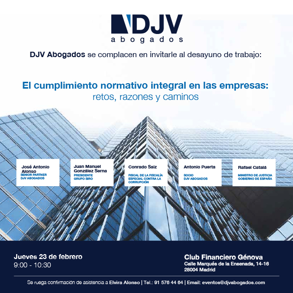 DJV Abogados Organiza Un Desayuno Con Rafael Catalá Sobre Compliance Integral